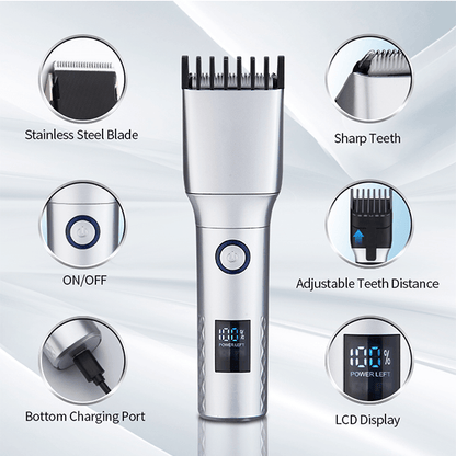 LCD Display Professional Rechargeable Hair Clippers for Men.